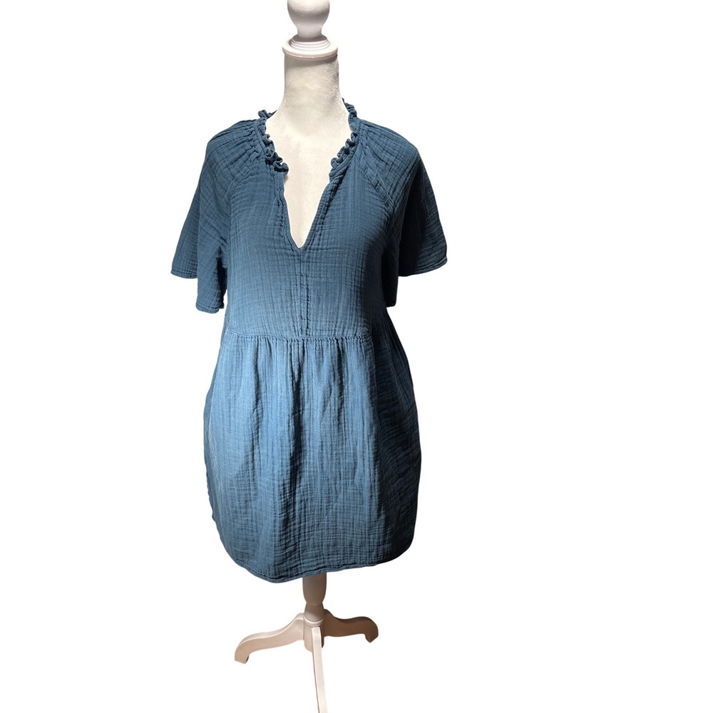 Old Navy Womens Small Blue Cotton Gauze Ruffle V-Neck Tiered Babydoll Mini Dress